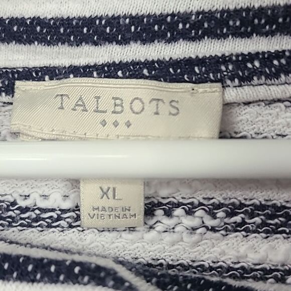 Talbots Nautical Stripe French Terry Cowl Neck Pullover Long Sleeve Sweatshirt - Picture 2 of 8